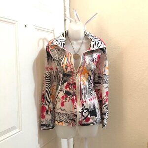 Y2K Whimsygoth Patchwork Zebra Zip Up Jacket Top Shirt Blouse Sweatshirt Studs